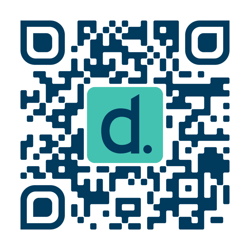 Ein blauer QR-Code, der zu einer Zufriedenheitsumfrage führt.