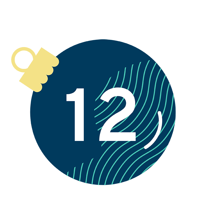 Ein Icon zeigt eine dunkelblaue Weihnachtskugel mit der weißen Zahl 12.
