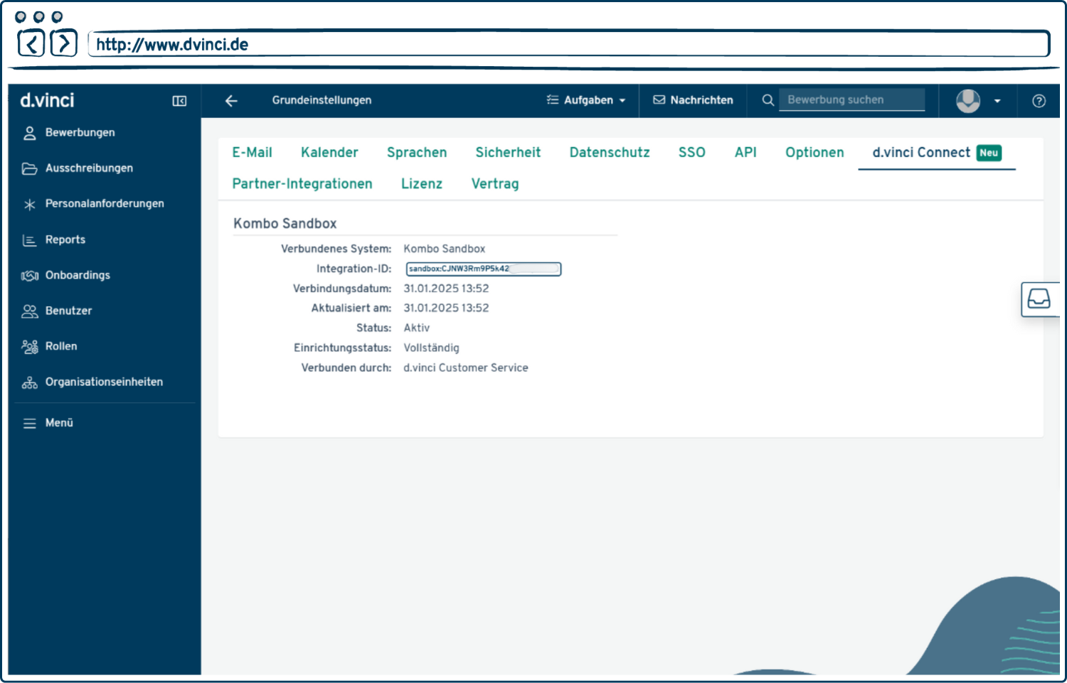 Browser-Ansicht des d.vinci Connect Features.