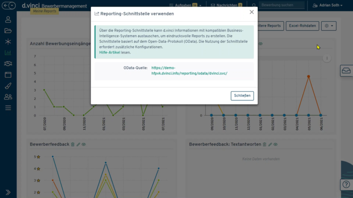 Screenshot der Reporting Schnittstelle der d.vinci Bewerbermanagement Software