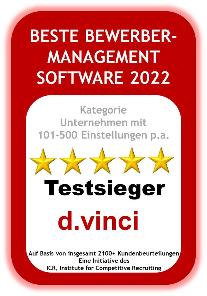 Abbildung des Gütesiegels vom ICR für die beste Bewerbermanagement Software 2022